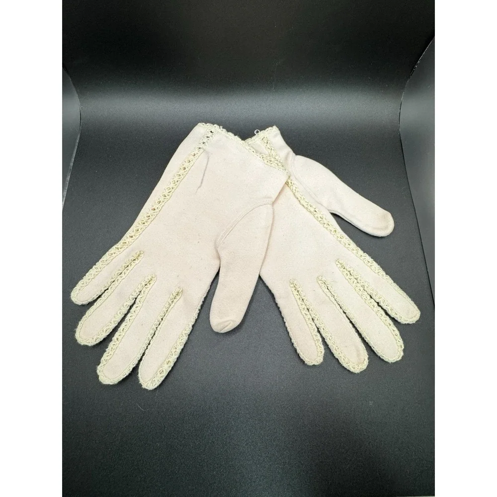 Vintage Max‎ Mayer's Gloves Pink With Lace - Size 8 1/2
